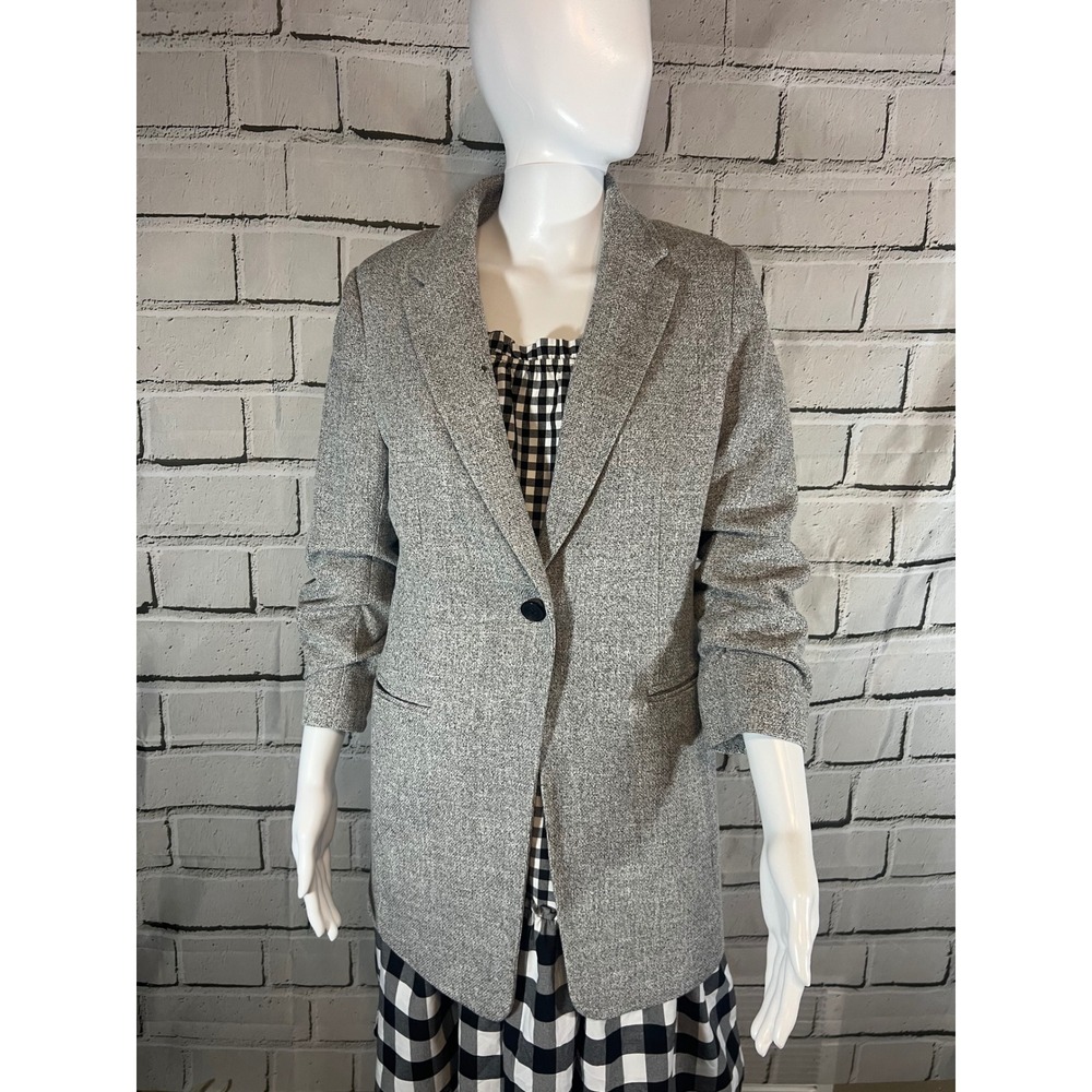 H&M Grey Marl Ruched Sleeve Single Button Knit Blazer Jacket Size XS